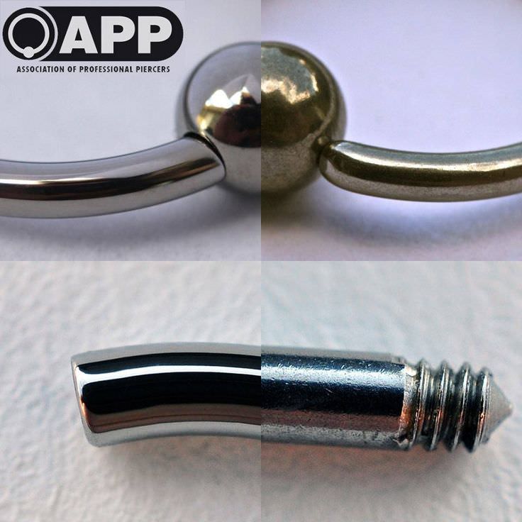 High-quality jewelry (left) vs. cheap jewelry (right). Photo credit: Association of Professional Piercers